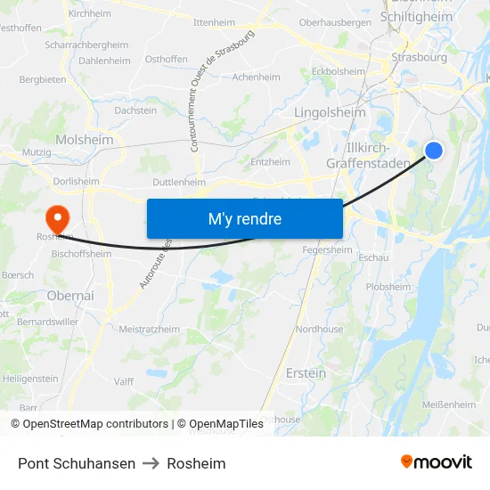 Pont Schuhansen to Rosheim map