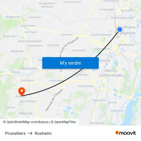 Prunelliers to Rosheim map