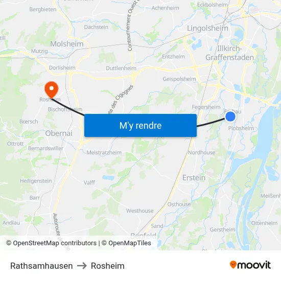 Rathsamhausen to Rosheim map