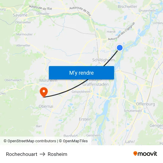 Rochechouart to Rosheim map
