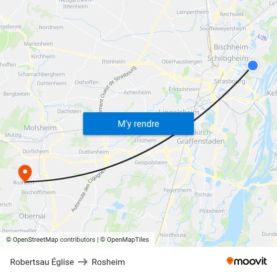 Robertsau Église to Rosheim map