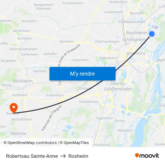 Robertsau Sainte-Anne to Rosheim map