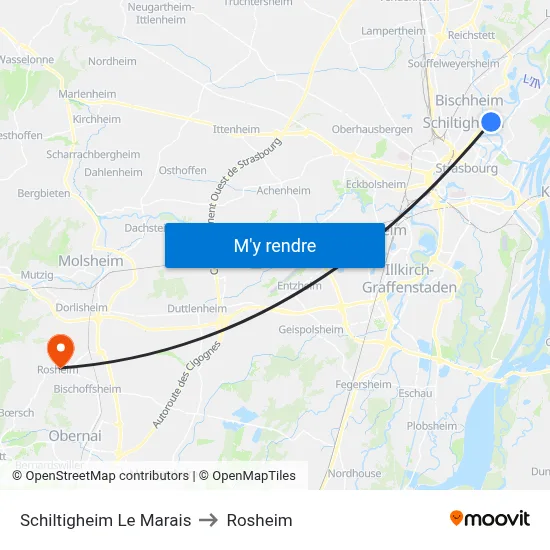 Schiltigheim Le Marais to Rosheim map