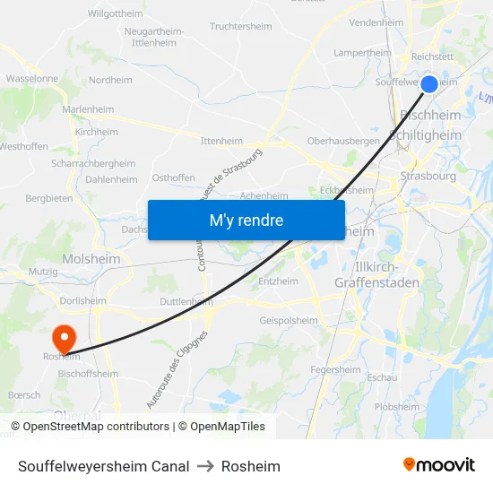 Souffelweyersheim Canal to Rosheim map