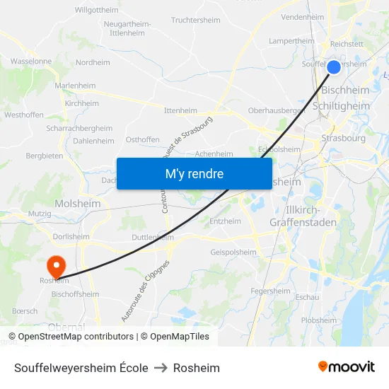 Souffelweyersheim École to Rosheim map