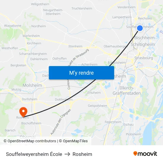 Souffelweyersheim École to Rosheim map