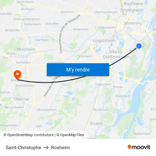 Saint-Christophe to Rosheim map