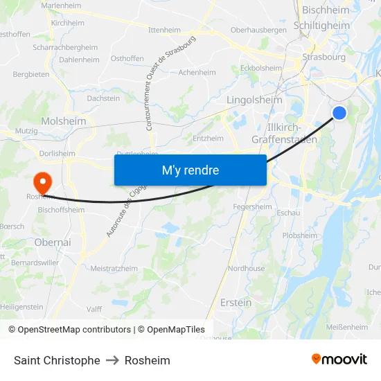 Saint Christophe to Rosheim map