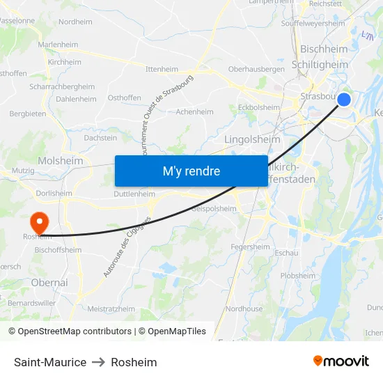 Saint-Maurice to Rosheim map