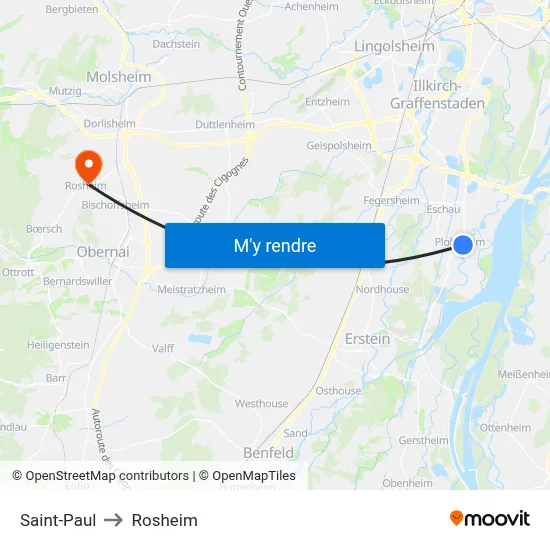 Saint-Paul to Rosheim map