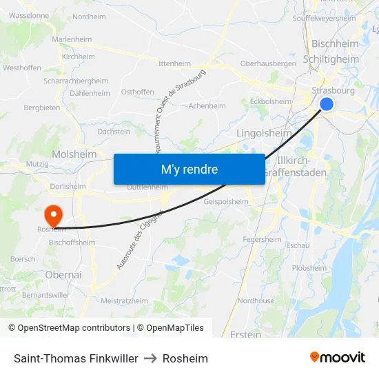 Saint-Thomas Finkwiller to Rosheim map
