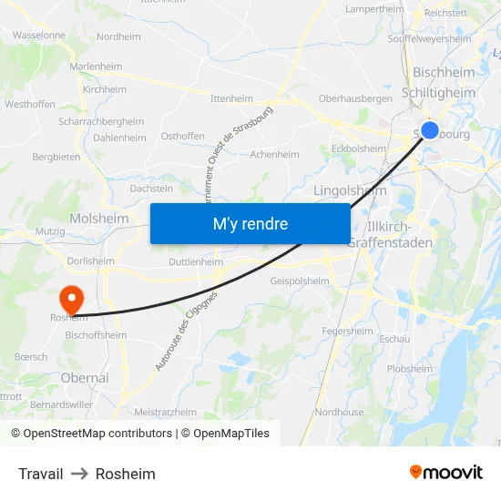 Travail to Rosheim map