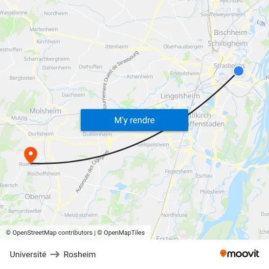 Université to Rosheim map