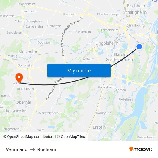 Vanneaux to Rosheim map