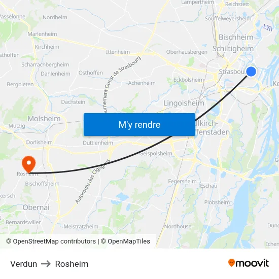Verdun to Rosheim map