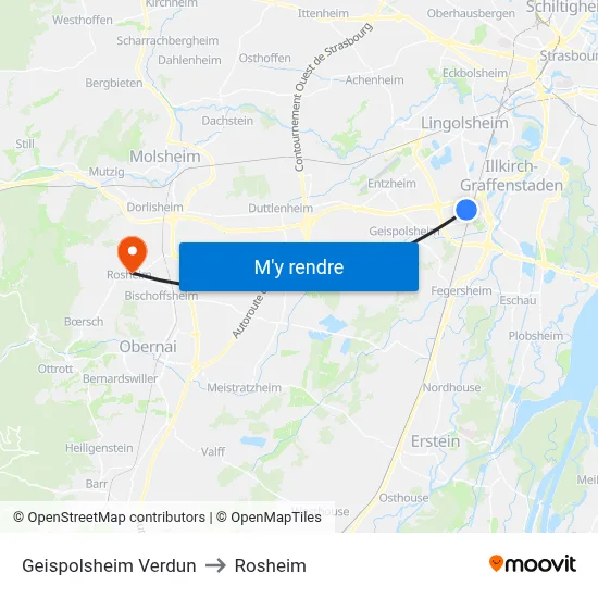 Geispolsheim Verdun to Rosheim map