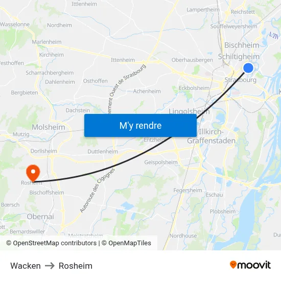 Wacken to Rosheim map