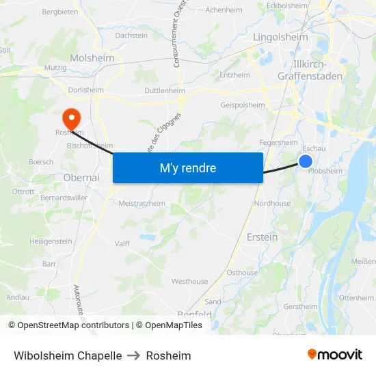 Wibolsheim Chapelle to Rosheim map