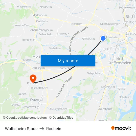 Wolfisheim Stade to Rosheim map