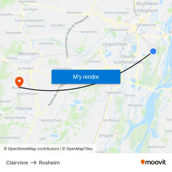 Clairvivre to Rosheim map