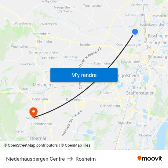 Niederhausbergen Centre to Rosheim map