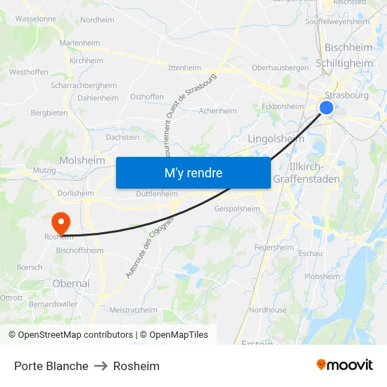 Porte Blanche to Rosheim map
