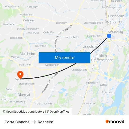 Porte Blanche to Rosheim map
