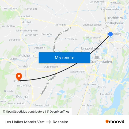 Les Halles Marais Vert to Rosheim map