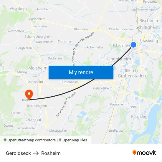 Geroldseck to Rosheim map