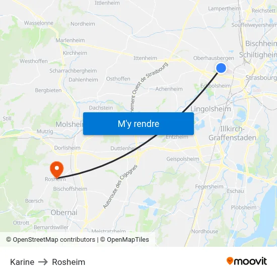 Karine to Rosheim map