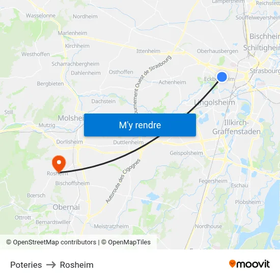 Poteries to Rosheim map