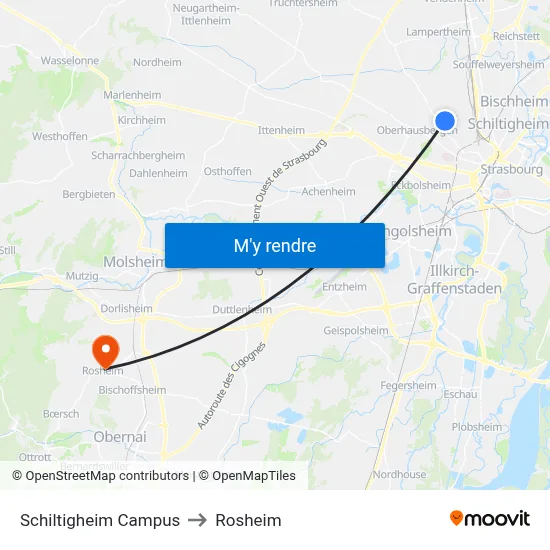 Schiltigheim Campus to Rosheim map