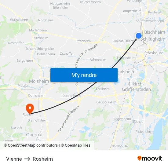 Vienne to Rosheim map