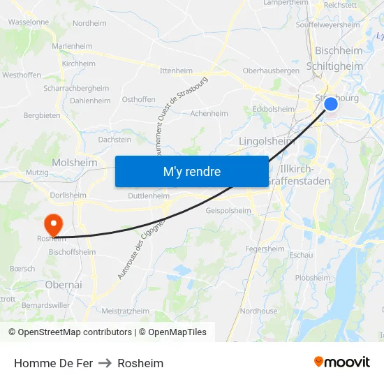 Homme De Fer to Rosheim map