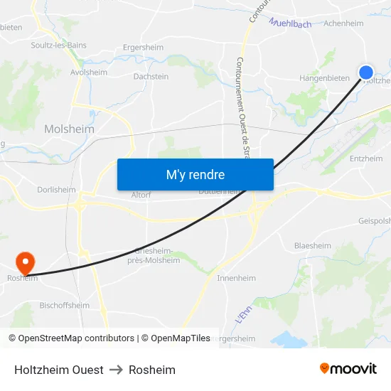 Holtzheim Ouest to Rosheim map