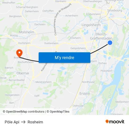 Pôle Api to Rosheim map