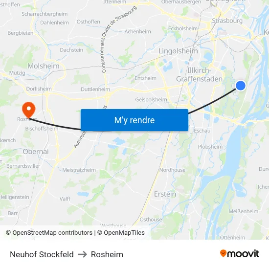 Neuhof Stockfeld to Rosheim map