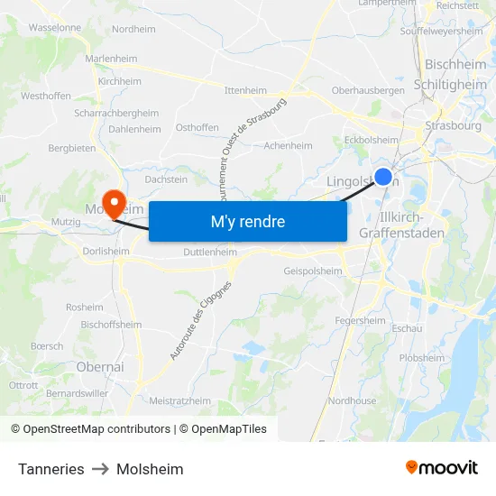 Tanneries to Molsheim map
