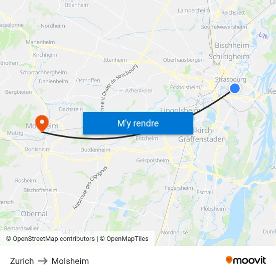 Zurich to Molsheim map