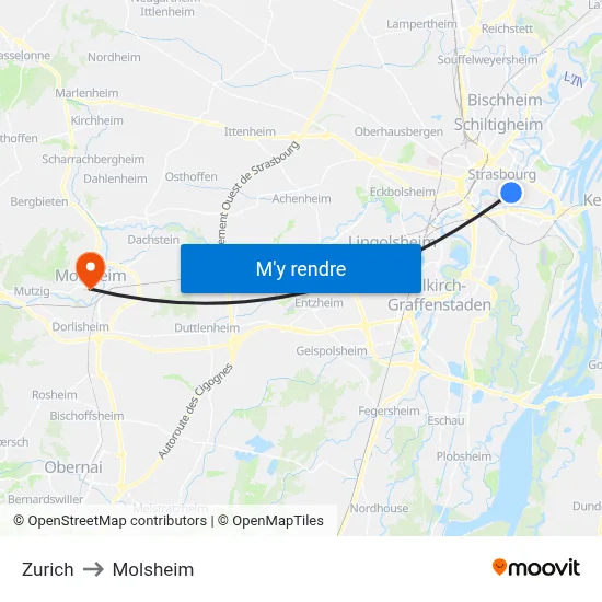 Zurich to Molsheim map