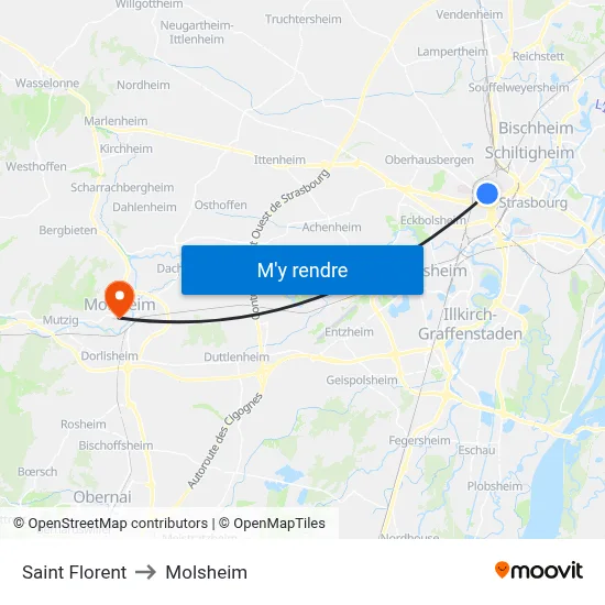 Saint Florent to Molsheim map