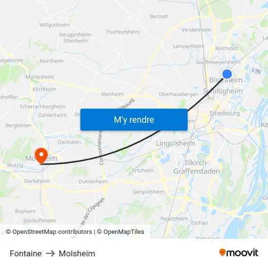 Fontaine to Molsheim map