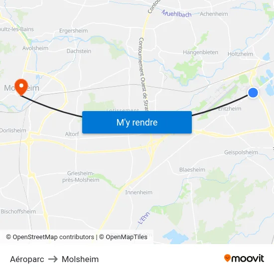 Aéroparc to Molsheim map