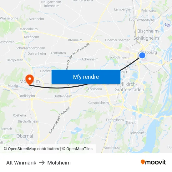 Alt Winmärik to Molsheim map