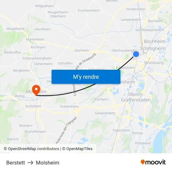 Berstett to Molsheim map