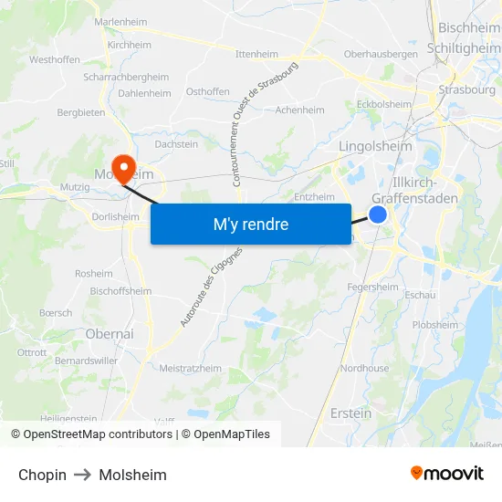 Chopin to Molsheim map