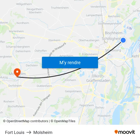 Fort Louis to Molsheim map