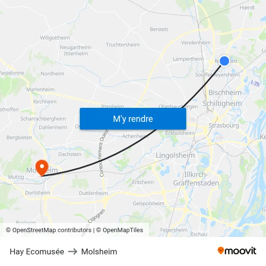 Hay Ecomusée to Molsheim map