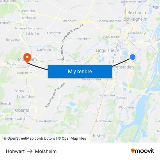 Hohwart to Molsheim map