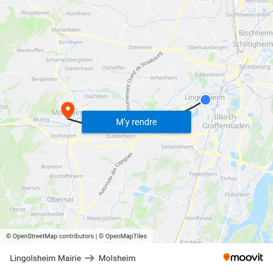 Lingolsheim Mairie to Molsheim map